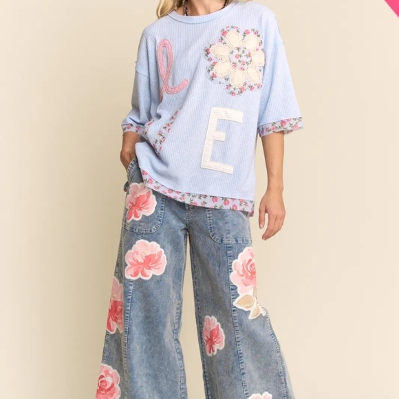 DAVI & DANI Light Blue Floral Patchwork Top - Picture 2 of 3